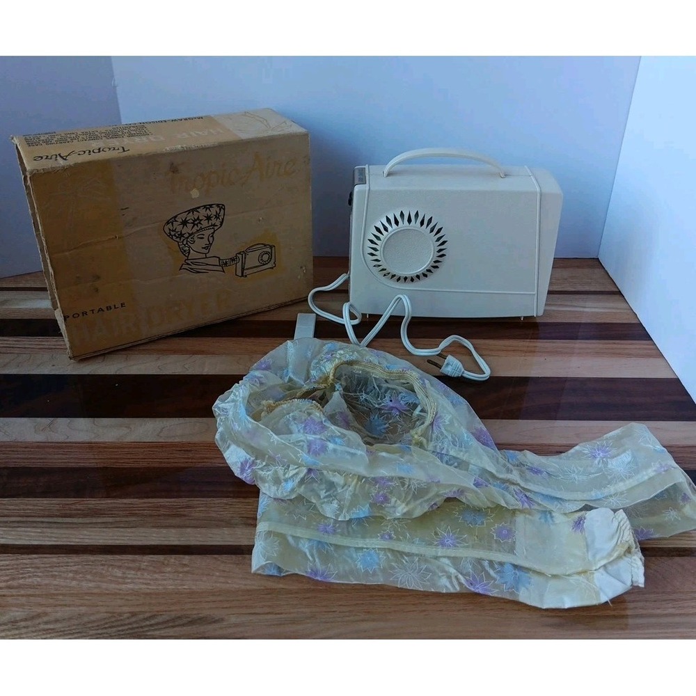 VTG Tropic Aire Portable Hair Dryer In Case With Soft Bonnet Hood WORKS! 38116 - Picture 1 of 16